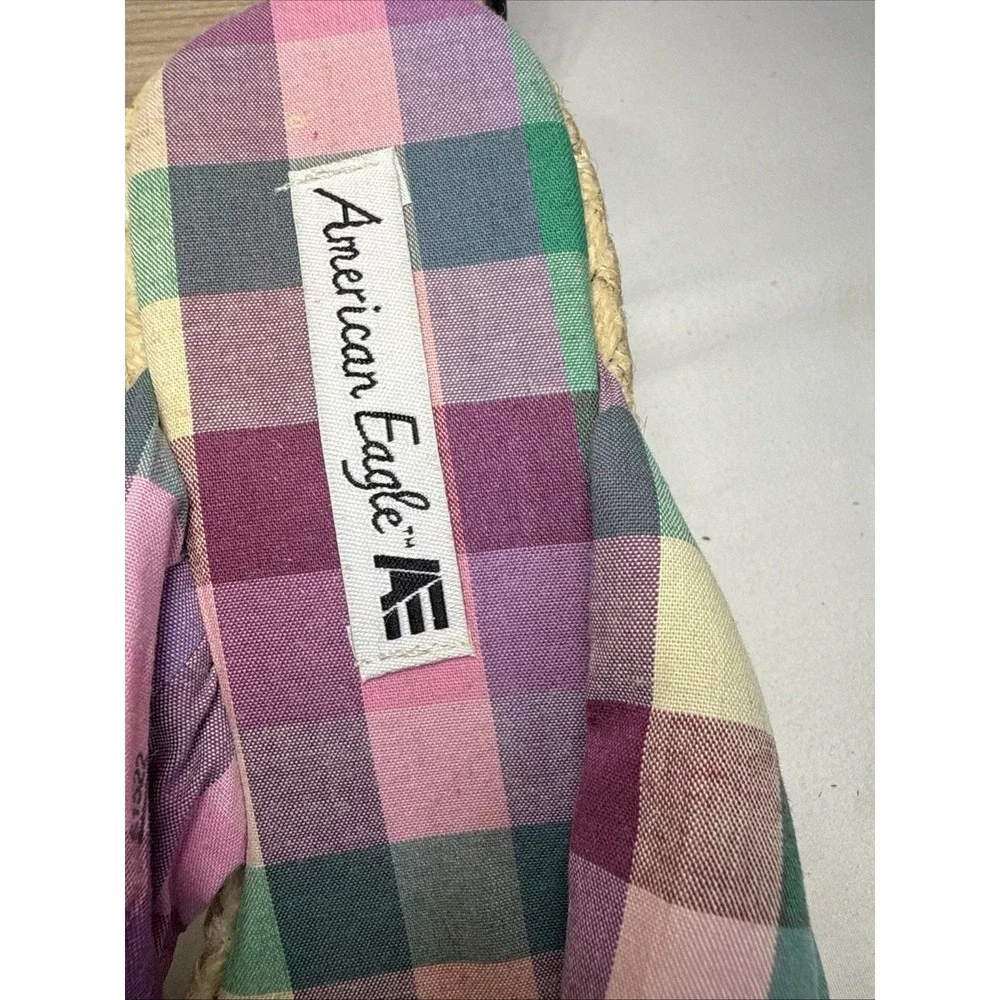 American Eagle Women's Multicolor Plaid Bow Slip-On Wedge Sandals US 8